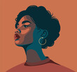 Vector portrait of a beautiful african american black woman orange red background. Femininity, independence. Feminism, gender equality, empowerment concept.