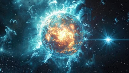 Canvas Print - A bright orange star surrounded by a cloud of fire by AI generated image