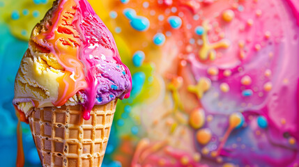 Colorful Melting Ice Cream Cone