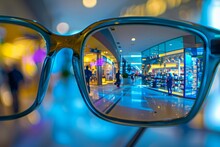 A Pair Of Sunglasses With A Reflection Of The Hotel On The Glass 