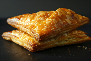 puff pastry cakes on a dark table background