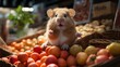 Adorable Hamster on Fruit Stand
