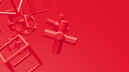 Poster - Abstract 3d red geometric shapes rotating animation loop. Modern minimalistic background. 3d render