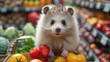 Cute Hedgehog Amongst Colorful Vegetables and Fruits