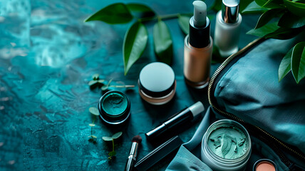 Wall Mural - Various decorative cosmetics on a beautiful background. Selective focus.