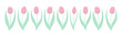 Tulip flowers horizontal border. Hand drawn flat illustration. Spring blossoms, pink blooms, decorative florals. Vector design, isolated. Mothers Day, Easter, seasonal, botanical drawing