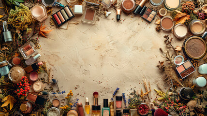 Poster - Various decorative cosmetics on a beautiful background. Selective focus.