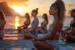 diverse group of women on a Yoga Session on a serene beach, natural lighting, ai generated