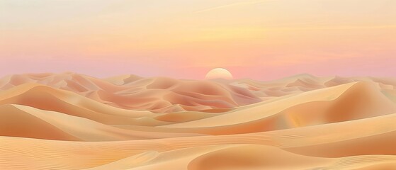   sand dunes, sun setting, pink-hued sky behind