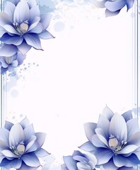 Wall Mural - Blue and purple lotus flowers frame with watercolor splashes on white background, botanical, art nouveau.
