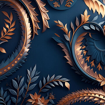 vintage foliage background in navy and copper