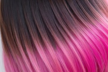 This close-up photo accentuates the vibrant allure of pink hair in an ombre design, revealing a harmonious fusion of colors and textures.