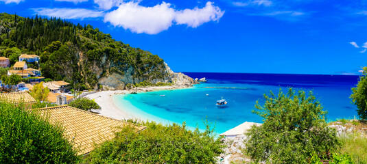 Canvas Print -  Turquoise beautiful beaches  of Lefkada island, Agios Nikitas village .Greece, Ionian islands. Greek summer destinations