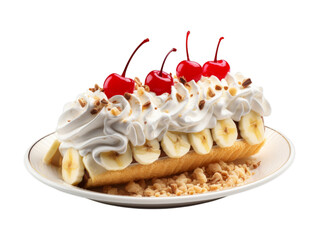 Wall Mural - Banana Split Cake isolated on transparent png background. Generative ai