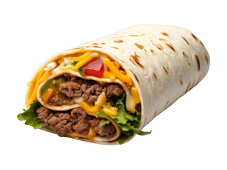 Wall Mural - Beef And Cheddar Wrap isolated on transparent png background. Generative ai