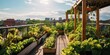 AI Generated. AI Generative. Rooftop city urban building herbal organic garden vegetables grass green plants. Graphic Art