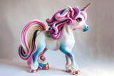 Fototapeta  - Unicorn sculpture art toy in the rainbow color on white background
