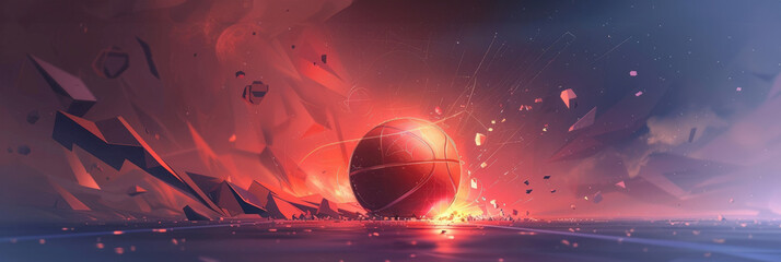 Sticker - Mesmerizing Cosmic Basketball Orb Ablaze in Geometric Ethereal Glow and Splinters