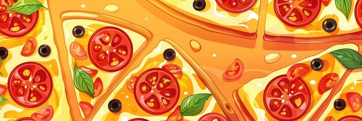 Wall Mural - Mouthwatering Pizza Slices with Tantalizing Toppings on a Vibrant Background