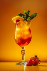 Wall Mural - Glass of Drink With Strawberries