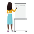 Teacher standing at whiteboard to write, lesson at school or lecture at university vector illustration