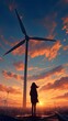 Silhouetted Wind Turbine at Dramatic Sunset The Future of Renewable Power and Eco Friendly Energy