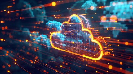 Technology networking and digital communication in business with cloud computing concept web storage for data global social media ai server online binary illustration background modern futuristic