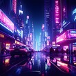neon lit cyberpunk street scene