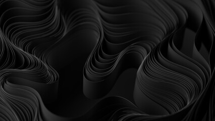 Poster - Black layers of cloth or paper warping. Abstract fabric twist. 3d render illustration