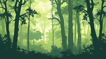 An abstract background with a green silhouette of a forest