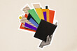 © deagreez - Composite trend artwork sketch image 3d photo collage of huge black white silhouette hand hold book immerse yourself in new world fantasy imagination inspiration