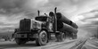 A powerful logging truck in black and white. Suitable for industrial concepts