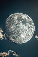 Poster - A captivating image of a full moon in a blue sky with clouds. Perfect for various design projects