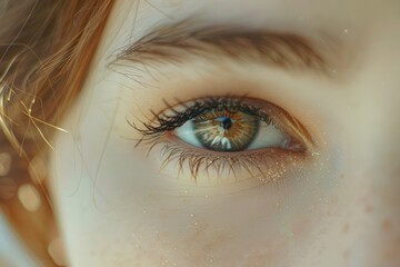 Poster - A close up of a person's eye with glitter. Great for beauty or fashion concepts