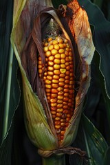 Poster - A detailed view of a corn cob on a stalk, perfect for agricultural and food-related projects