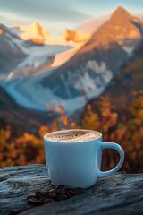 Poster - A cup of coffee on a wooden table, perfect for coffee shop promotions