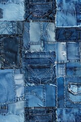 Poster - Close up of a patchwork piece of denim. Perfect for fashion design projects