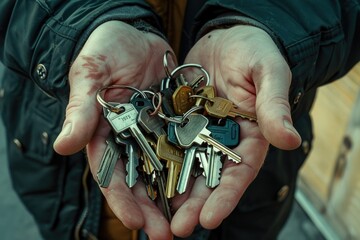 Aufkleber - Person holding a bunch of keys, suitable for real estate or security concept