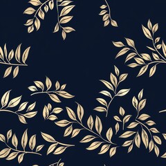 Poster - Elegant gold leaves pattern on a black backdrop. Ideal for luxury design projects