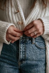 Poster - Close up of a person wearing jeans, suitable for fashion or lifestyle concepts