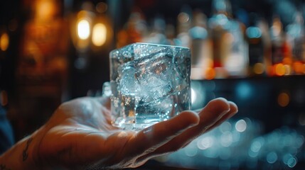 Canvas Print - Close-up of a person holding an ice cube. Suitable for various concepts and designs