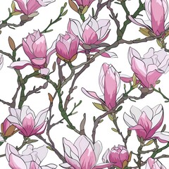Poster - Pink flowers pattern on a white background, suitable for various design projects