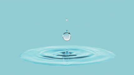 Poster - A mesmerizing image of a single water drop falling into a clear pool. Ideal for illustrating concepts of purity and tranquility