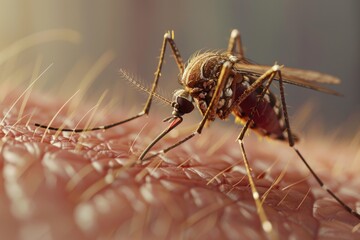 Poster - Detailed shot of a mosquito on human skin, suitable for medical or outdoor use