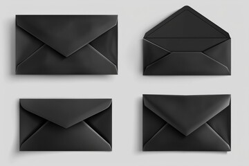 Poster - Four black envelopes on a neutral gray background, suitable for various business or office concepts