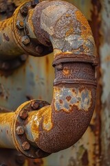Poster - A rusted pipe on a rusted metal structure. Suitable for industrial concepts