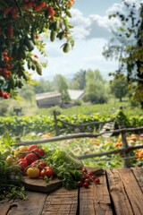 Aufkleber - A variety of fresh vegetables displayed on a wooden table. Perfect for healthy eating concept