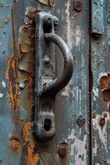 Poster - A rusted metal door with a latch, suitable for industrial and urban themed projects