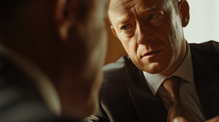 Poster - A close up image of a person wearing a suit and tie. Suitable for business or professional concepts