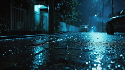 Canvas Print - A car parked on the side of the road in the rain. Suitable for transportation concepts